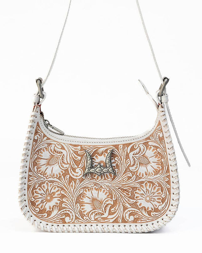 Loyal West Dannia Medium Purse - Ivory Dust  Handtooled Leather And Calfskin