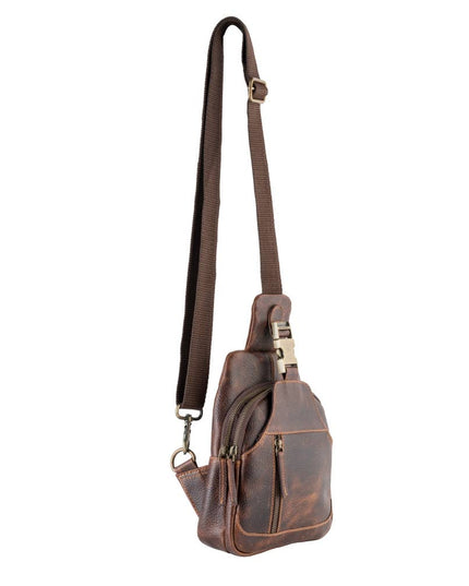 Genuine Leather  Unisex Travel Sling - Rustic Mahogany