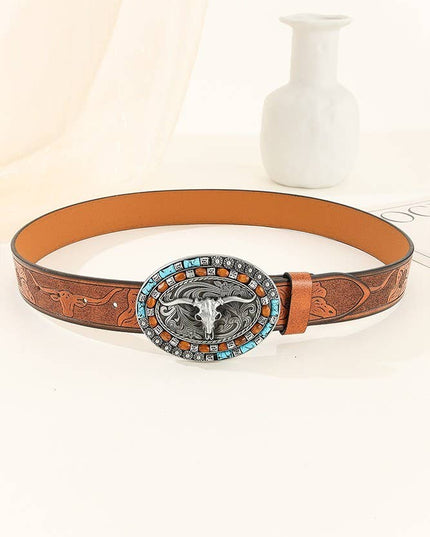 Western Bull Monogram PU Leather Belt MOQ 3pcs ZK1313