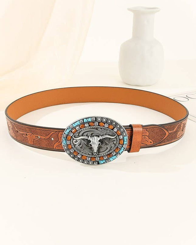 Western Bull Monogram PU Leather Belt MOQ 3pcs ZK1313
