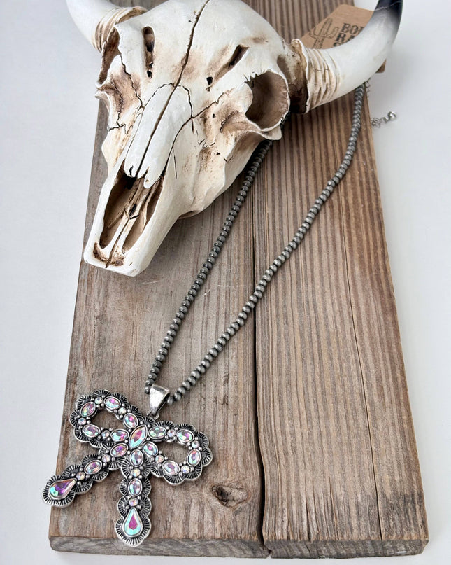 Western Style Coquette Bow Stone Pendant Necklace