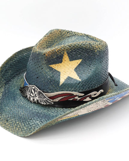 USA Letters American Flag Design Distressed Cowboy Hat