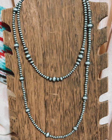 Western Faux Silver Navajo Pearl Style Graduated Necklace