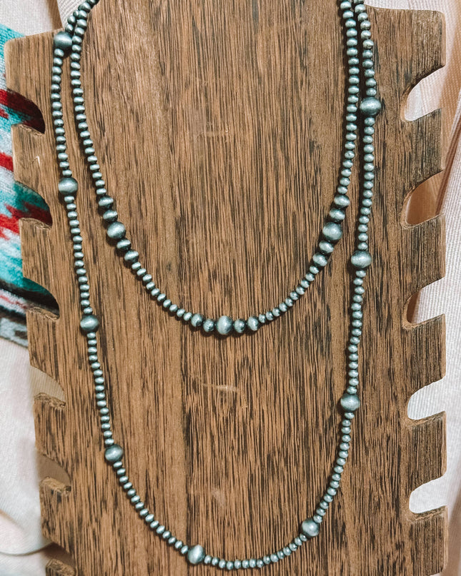Western Faux Silver Navajo Pearl Style Graduated Necklace