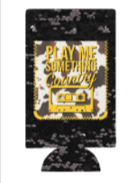 Play Me Something Country black sequin slim can cooler