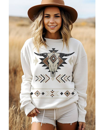 COW SKULL AZTEC MINERAL GRAPHIC SWEATWHIRTS