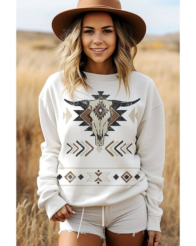 COW SKULL AZTEC MINERAL GRAPHIC SWEATWHIRTS