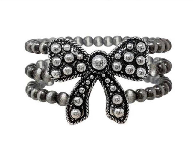 2 Layered Navajo Pearl Western Pendant Stretch Bracelet bow