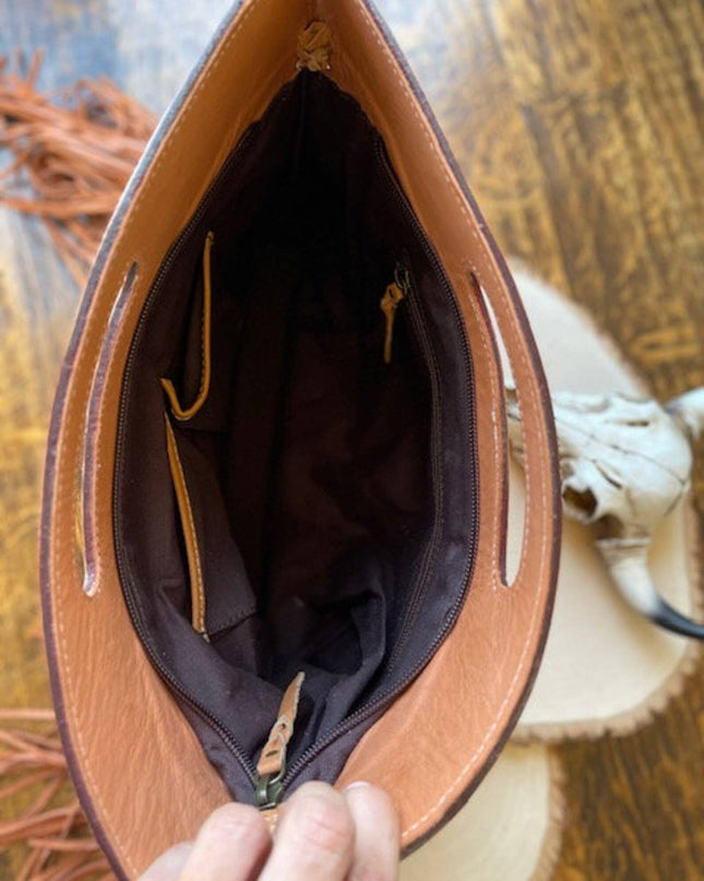 The Maggie Cowhide Leather Crossbody + Back zippered pockets