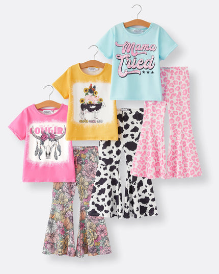 Girls Western Cow Leopard Print Cow Six-Piece Set