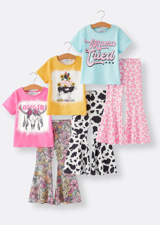 Girls Western Cow Leopard Print Cow Six-Piece Set
