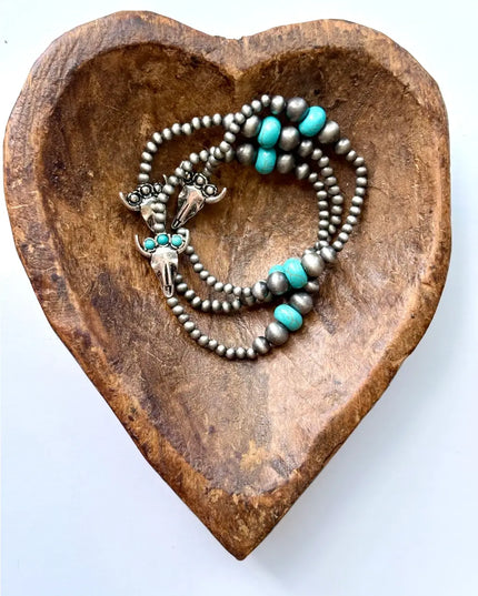 3 Layer Navajo Pearl & Stone Stackable Stretch Bracelet