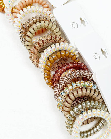 Brown Tone Multi Design Spiral Hair Ties