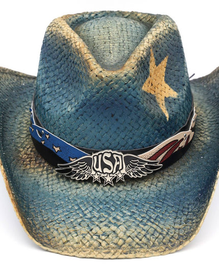 USA Letters American Flag Design Distressed Cowboy Hat