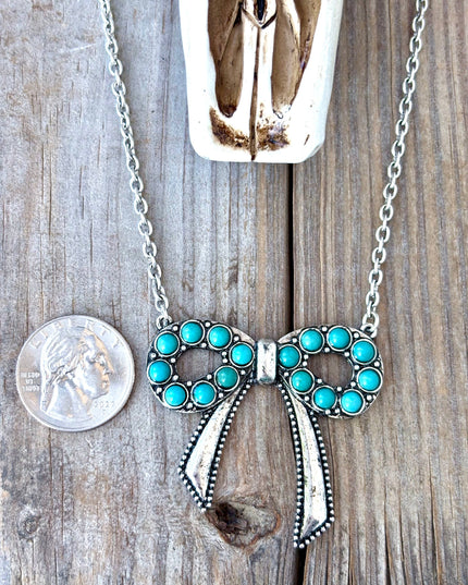 Western Style Coquette Bow Stone Pendant Necklace