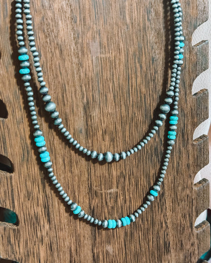 Western Faux Silver Navajo Pearl Style Graduated Necklace