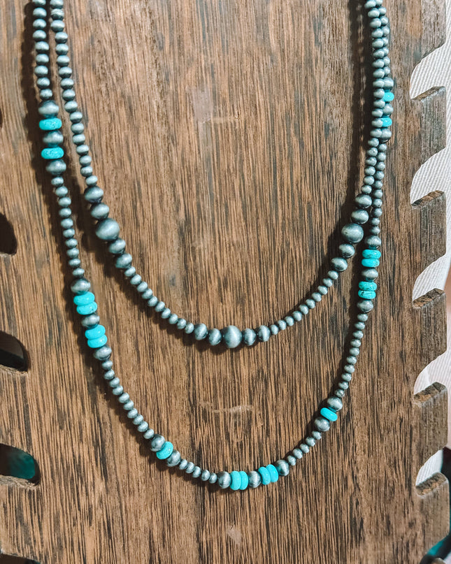Western Faux Silver Navajo Pearl Style Graduated Necklace