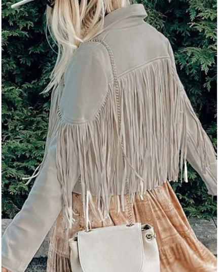 Long Sleeve Faux Suede Tassel Jacket TOPW1777