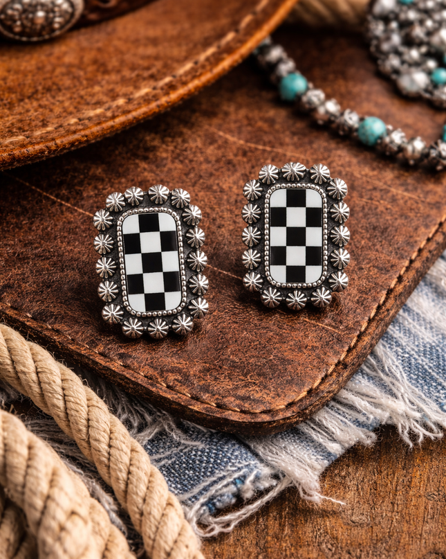 Rodeo Check Concho Stud Earrings