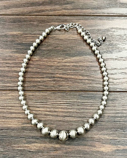 739284, 16" Handmade Silver Navajo Bead Necklace