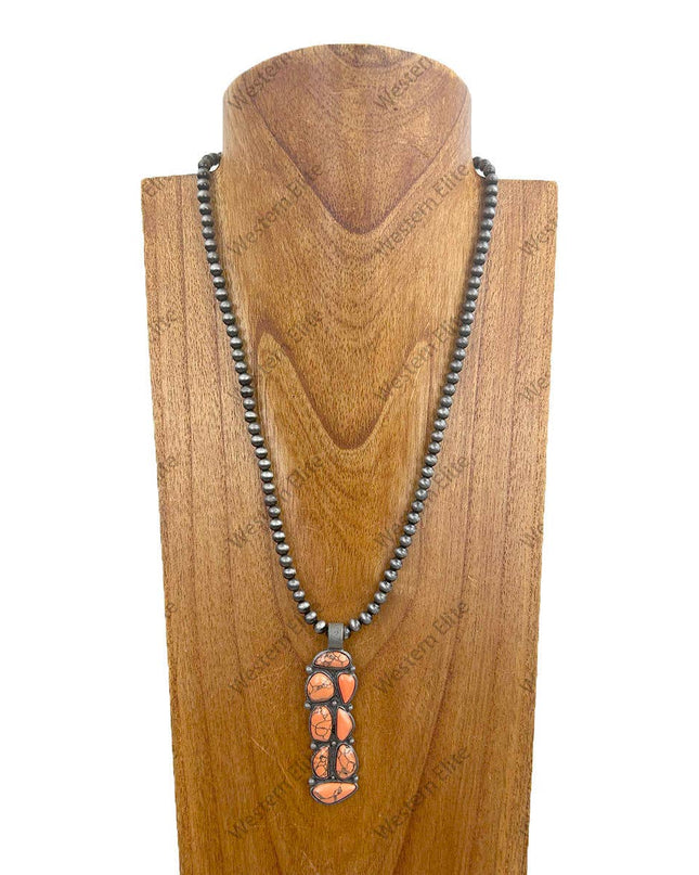 NKY241126-03            22 Inches silver Navajo pearl beads with green stone pendent Necklace