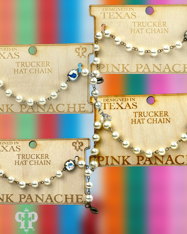 Trucker hat pearl bead chain with Austrian crystal
