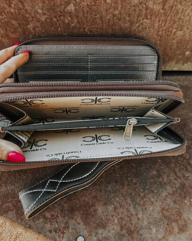 Boot Stitch Leather Wallet Wristlet