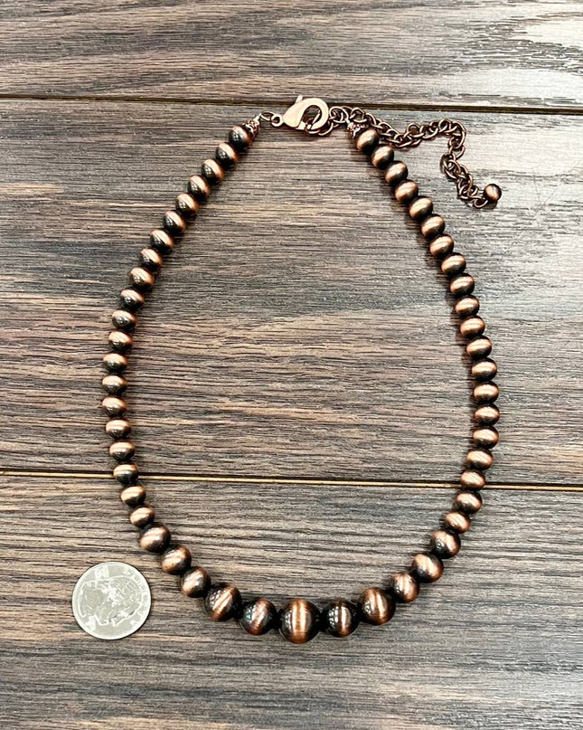 739282, Handmade 16" Copper Navajo Bead Necklace