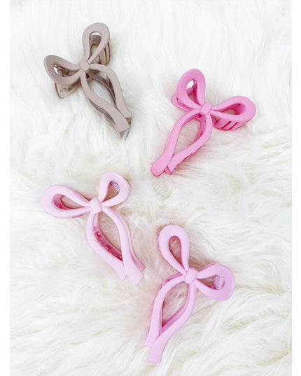 Assorted Pink and Taupe Shades of Bow Clip