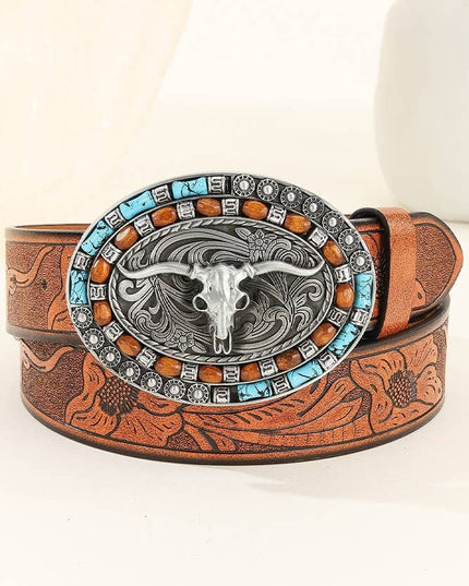 Western Bull Monogram PU Leather Belt MOQ 3pcs ZK1313