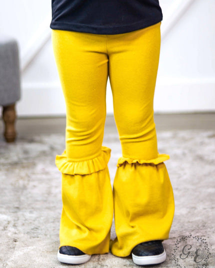 Girls Ruffle My Feathers Flare Pants with Ruffle, Yellow