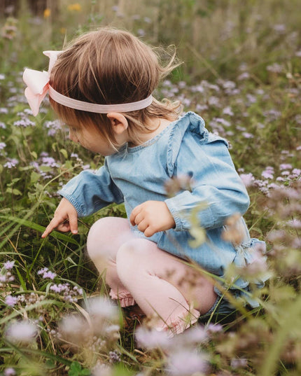 Baby Girls Light Wash Denim Long Sleeve Flutter Bubble Romper