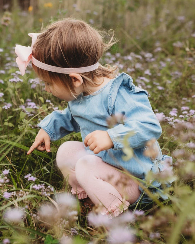 Baby Girls Light Wash Denim Long Sleeve Flutter Bubble Romper