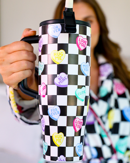 Checkered Conversation Hearts Sleek Tumbler