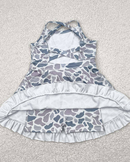 Baby Girls Strap Gray Camo Yoga Ruffle Knee Length Dresses