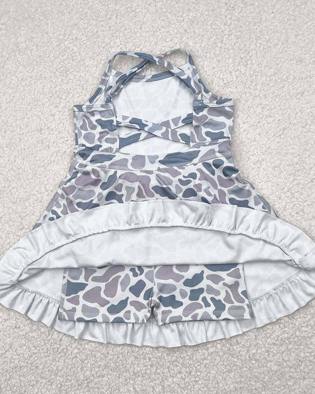 Baby Girls Strap Gray Camo Yoga Ruffle Knee Length Dresses
