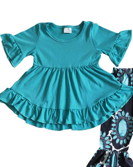 Baby girls turquoise hi-low tunic bell pants clothes