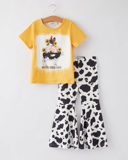 Girls Western Cow Leopard Print Cow Six-Piece Set
