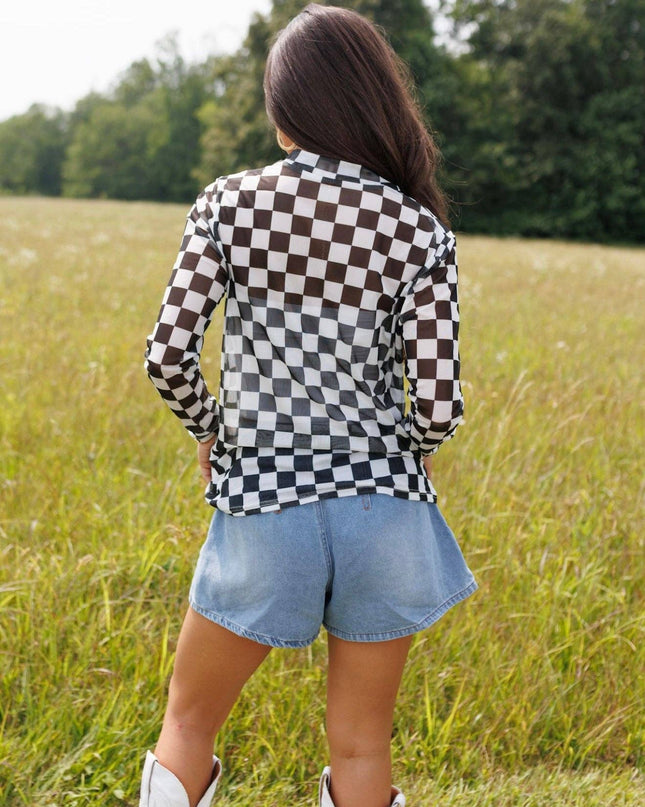 Black Checkerboard Mesh Top