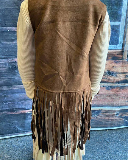 Western brown suede cowgirl sleeveless fringe vest