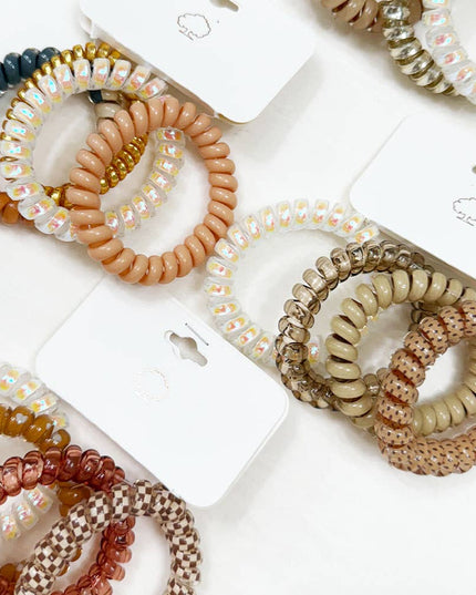 Brown Tone Multi Design Spiral Hair Ties