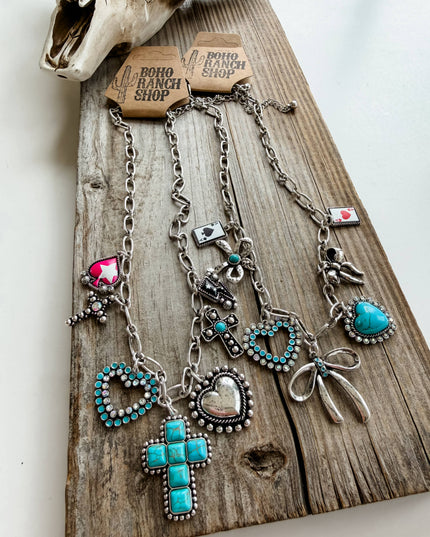 Western Cross - Bow - Multi Charm Necklace