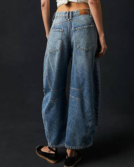 Ladies Mid Rise Wide Leg Barrel Jeans SKP522