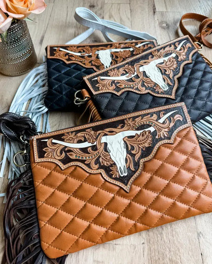 LAINEY CROSSBODY steer longhorn -quilted leather purse bag