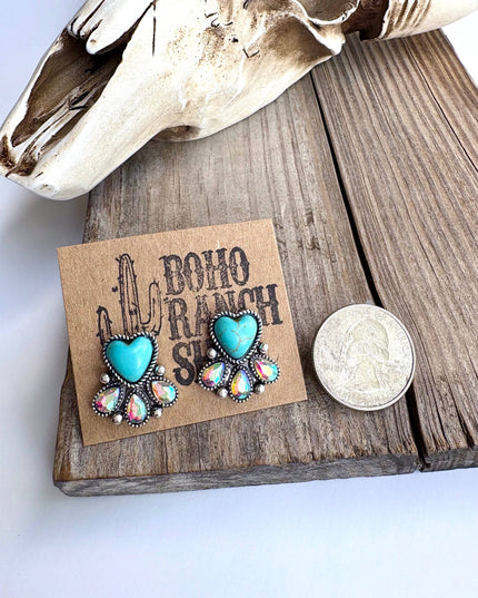Western Heart Stone Stud Earrings