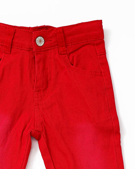 Red Double Layer Girls Bell Bottom Jeans