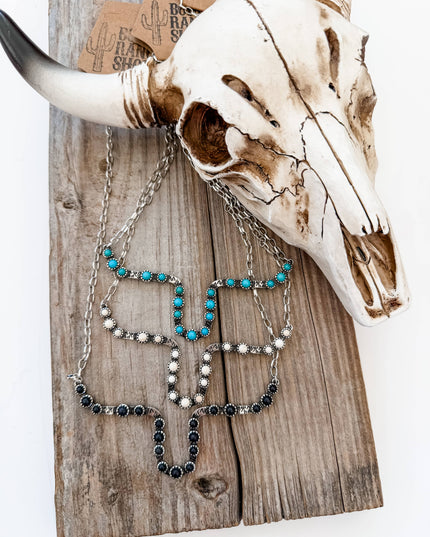 Western SteerHead Stone Necklace - White