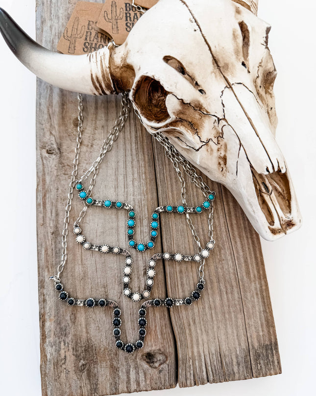 Western SteerHead Stone Necklace - White