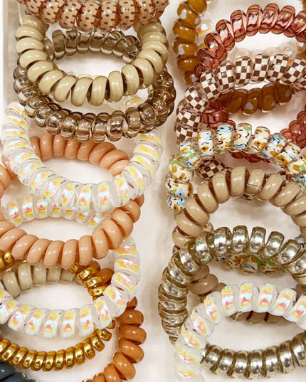 Brown Tone Multi Design Spiral Hair Ties