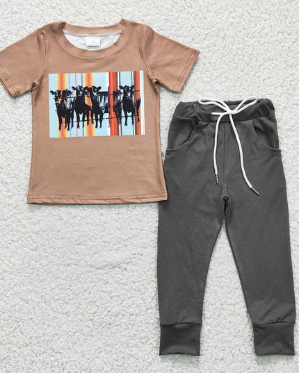 Baby Boys western Cows Tops Pants clothes sets